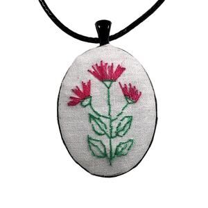 Handmade Pink Wild Flower Embroidery Necklace
